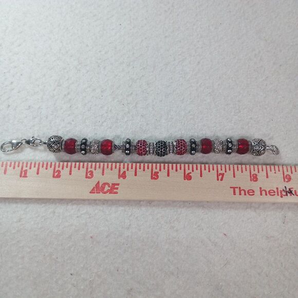 European Style Charm Bracelet Valentine Glass Beads Red Black Silver - Picture 10 of 10